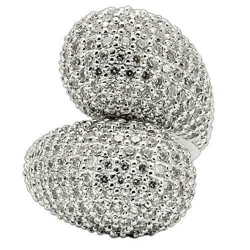 Jewellery Kingdom Ladies Cz Statement Silver Rhodium Pave Ultra Sparkling Chunky Cocktail Ring - Jewelry Rings - British D'sire
