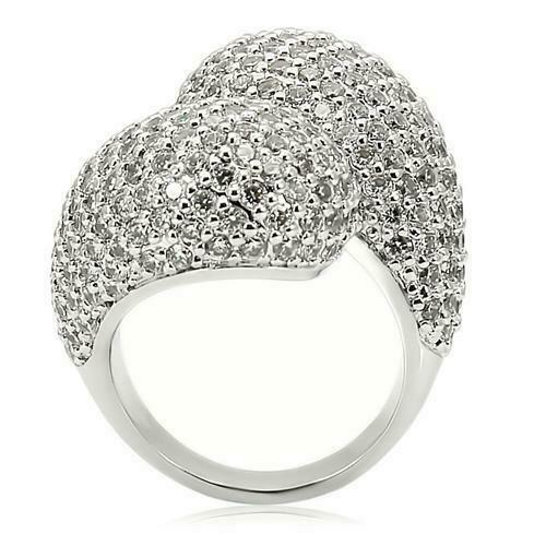 Jewellery Kingdom Ladies Cz Statement Silver Rhodium Pave Ultra Sparkling Chunky Cocktail Ring - Jewelry Rings - British D'sire