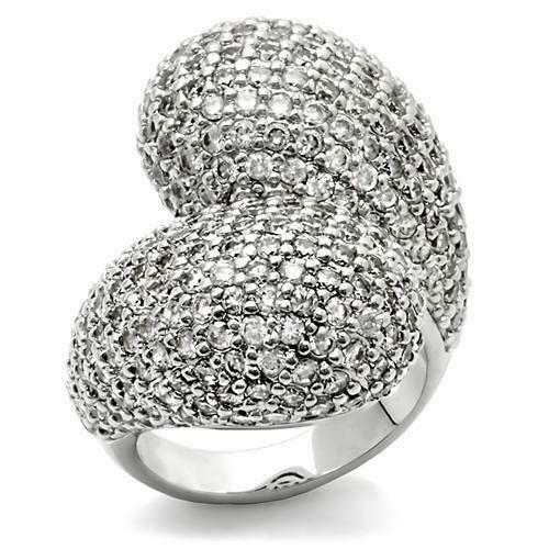 Jewellery Kingdom Ladies Cz Statement Silver Rhodium Pave Ultra Sparkling Chunky Cocktail Ring - Jewelry Rings - British D'sire Main image