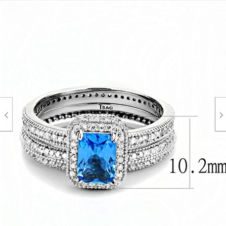 Jewellery Kingdom Ladies Cz Sterling Silver Emerald Engagement Wedding Band Ring Set (Blue Topaz) - Jewelry Rings - British D'sire