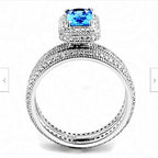 Jewellery Kingdom Ladies Cz Sterling Silver Emerald Engagement Wedding Band Ring Set (Blue Topaz) - Jewelry Rings - British D'sire
