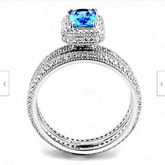 Jewellery Kingdom Ladies Cz Sterling Silver Emerald Engagement Wedding Band Ring Set (Blue Topaz) - Jewelry Rings - British D'sire