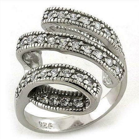 Jewellery Kingdom Ladies CZ Swirl Pave 24 Carat Sterling Silver 925 Stamped Chunky Ring - Jewelry Rings - British D'sire Main image