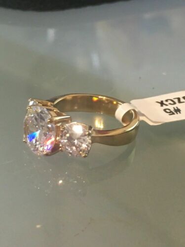 Jewellery Kingdom Ladies Cz Three Stone 3.50 Carat Steel Anniversary Gold Ring - Jewelry Rings - British D'sire