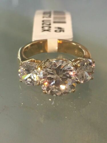 Jewellery Kingdom Ladies Cz Three Stone 3.50 Carat Steel Anniversary Gold Ring - Jewelry Rings - British D'sire