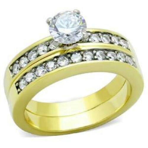 Jewellery Kingdom Ladies Cz Wedding Engagement Band Set Solitaire Ring (Gold) - Jewelry Rings - British D'sire Main image