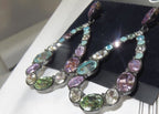 Jewellery Kingdom Ladies Dangle Drop Amethyst Blue Topaz Cz Steel Earrings (Multi Colour) - Earrings - British D'sire
