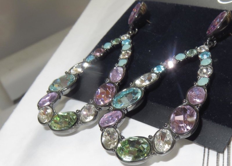 Jewellery Kingdom Ladies Dangle Drop Amethyst Blue Topaz Cz Steel Earrings (Multi Colour) - Earrings - British D'sire