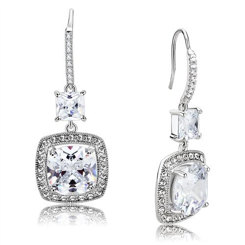 Jewellery Kingdom Ladies Dangle Princess Cut Cubic Zirconia Rhodium Earrings (Silver) - Earrings - British D'sire
