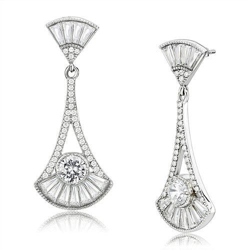 Jewellery Kingdom Ladies Dangling Art Deco Fan Baguettes Solitaire Stainless Steel Earrings - Jewelry Rings - British D'sire
