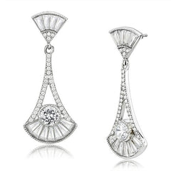 Jewellery Kingdom Ladies Dangling Art Deco Fan Baguettes Solitaire Stainless Steel Earrings - Jewelry Rings - British D'sire