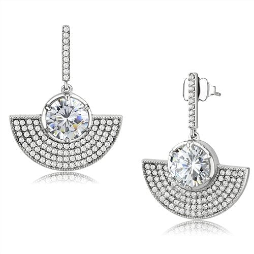 Jewellery Kingdom Ladies Dangling Cubic Zirconia Art Deco Stainless steel Hypo Allergenic Earrings (Silver) - Earrings - British D'sire