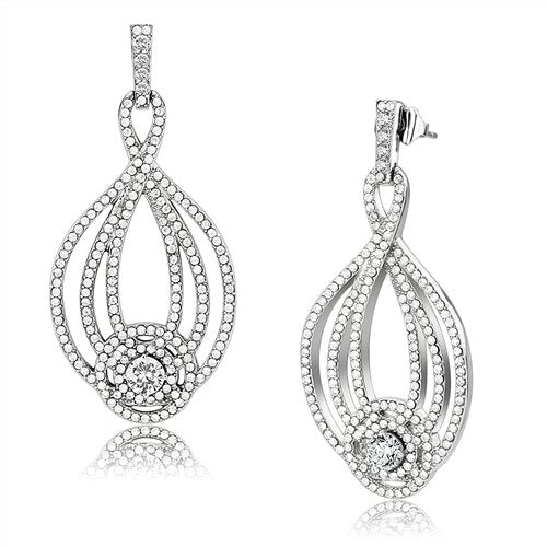 Jewellery Kingdom Ladies Dangling Cz Stainless Steel Clear Sparkling Dangle Drop Earrings - Earrings - British D'sire