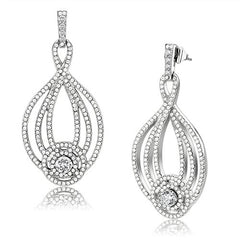 Jewellery Kingdom Ladies Dangling Cz Stainless Steel Clear Sparkling Dangle Drop Earrings - Earrings - British D'sire