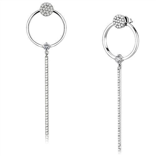 Jewellery Kingdom Ladies dangling drop cz circles solitaire stainless steel earrings silver - Jewelry Rings - British D'sire Main image