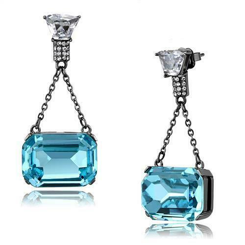 Jewellery Kingdom Ladies Dangling Emerald Cz Dangle Drop Silver Steel Earrings (Blue Topaz) - Earrings - British D'sire