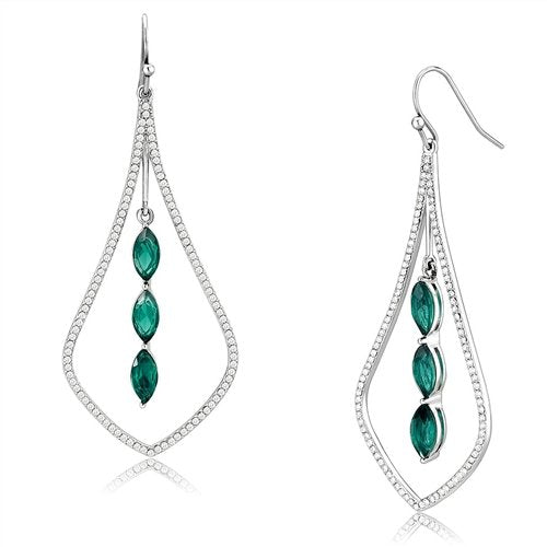 Jewellery Kingdom Ladies Dangling Emerald Marquise Cut Pear Shape CZ Steel Earrings (Green) - Jewelry Rings - British D'sire Main image