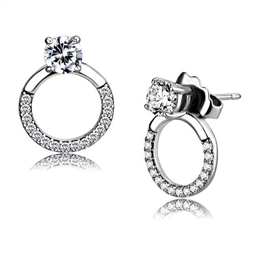 Jewellery Kingdom Ladies Dangling Solitaire Cz Dangle Drop Steel Circle Earrings (Silver) - Earrings - British D'sire