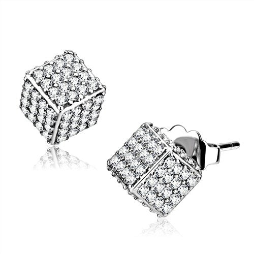 Jewellery Kingdom Ladies Dice Encrusted Cz Pave Sparkling Stainless Steel Stud Earrings - Earrings - British D'sire Main image