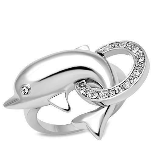 Jewellery Kingdom Ladies Dolphin Cubic Zirconia Ladies Childrens Band Animal Ring (Silver) - Jewelry Rings - British D'sire Main image