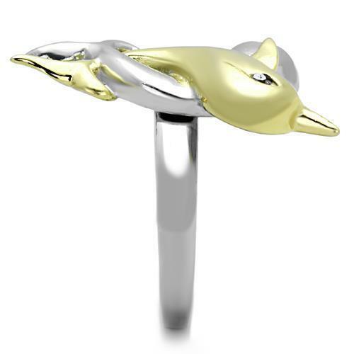 Jewellery Kingdom Ladies Dolphin Gold Stainless Steel Two Tone Cz No Tarnish Double Fish Ring Secondary image