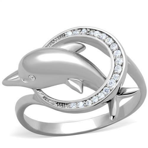 Jewellery Kingdom Ladies Dolphin Sterling Silver Circle Cubic Zirconia Stamped Ring - Jewelry Rings - British D'sire Main image