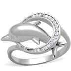 Jewellery Kingdom Ladies Dolphin Sterling Silver Circle Cubic Zirconia Stamped Ring - Jewelry Rings - British D'sire