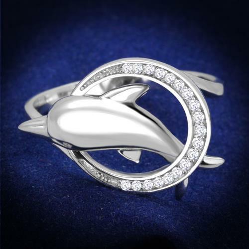 Jewellery Kingdom Ladies Dolphin Sterling Silver Circle Cubic Zirconia Stamped Ring Secondary image