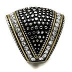 Jewellery Kingdom Ladies Dome Cocktail Stainless Steel Cubic Zirconia Gold Statement Chunky Ring (Black) - Jewelry Rings - British D'sire