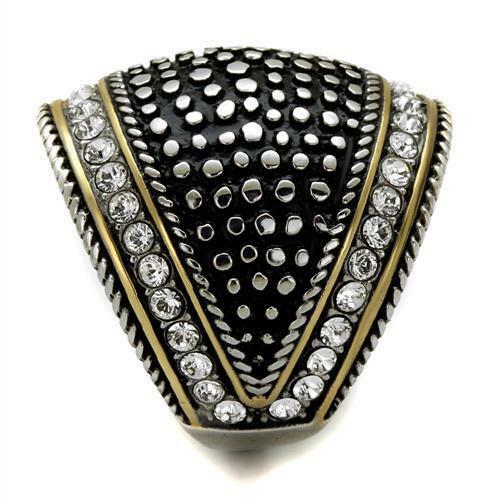 Jewellery Kingdom Ladies Dome Cocktail Stainless Steel Cubic Zirconia Gold Statement Chunky Ring (Black) - Jewelry Rings - British D'sire