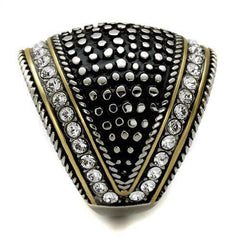 Jewellery Kingdom Ladies Dome Cocktail Stainless Steel Cubic Zirconia Gold Statement Chunky Ring (Black) - Jewelry Rings - British D'sire