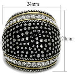Jewellery Kingdom Ladies Dome Cocktail Stainless Steel Cubic Zirconia Gold Statement Chunky Ring (Black) - Jewelry Rings - British D'sire
