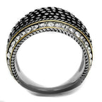 Jewellery Kingdom Ladies Dome Cocktail Stainless Steel Cubic Zirconia Gold Statement Chunky Ring (Black) - Jewelry Rings - British D'sire