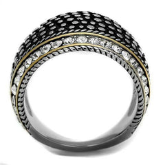 Jewellery Kingdom Ladies Dome Cocktail Stainless Steel Cubic Zirconia Gold Statement Chunky Ring (Black) - Jewelry Rings - British D'sire