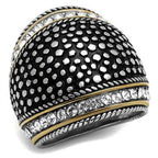 Jewellery Kingdom Ladies Dome Cocktail Stainless Steel Cubic Zirconia Gold Statement Chunky Ring (Black) - Jewelry Rings - British D'sire