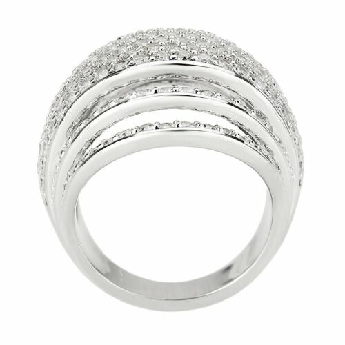 Jewellery Kingdom Ladies Dome Cocktail Statement Super Sparkling Rhodium Ring (Silver) - Jewelry Rings - British D'sire