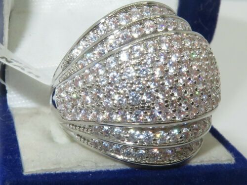 Jewellery Kingdom Ladies Dome Cocktail Statement Super Sparkling Rhodium Ring (Silver) - Jewelry Rings - British D'sire