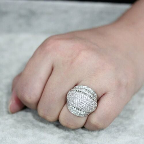 Jewellery Kingdom Ladies Dome Cocktail Statement Super Sparkling Rhodium Ring (Silver) - Jewelry Rings - British D'sire