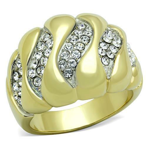 Jewellery Kingdom Ladies Dome Comfort Cubic Zirconia Cocktail Gold Ring - Jewelry Rings - British D'sire