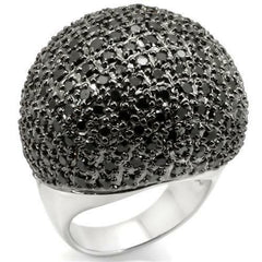 Jewellery Kingdom Ladies Dome Cubic Zirconia Cocktail Statement Rhodium Ring (Black) - Jewelry Rings - British D'sire