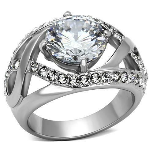 Jewellery Kingdom Ladies Dome CZ 4 Carat Stainless Steel Solitaire Accents Ring (Silver) - Jewelry Rings - British D'sire Main image