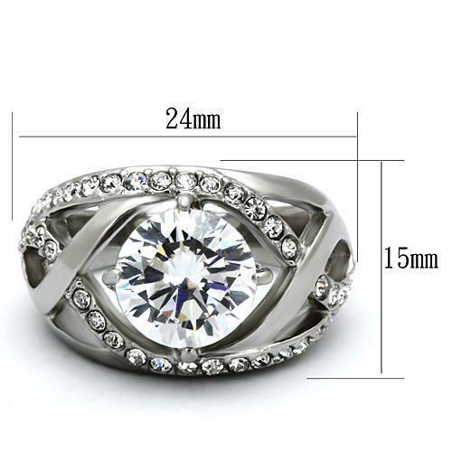Jewellery Kingdom Ladies Dome CZ 4 Carat Stainless Steel Solitaire Accents Ring (Silver) Secondary image