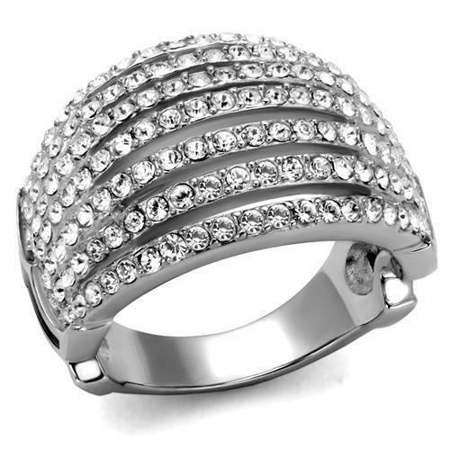 Jewellery Kingdom Ladies Dome Cz Stainless Steel Open No Tarnish Realistic Ring (Silver) - Jewelry Rings - British D'sire Main image