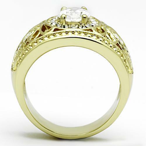 Jewellery Kingdom Ladies Dome Oval 18kt Steel Dress Pave Pretty Fancy All Sizes Ring Gold - Jewelry Rings - British D'sire
