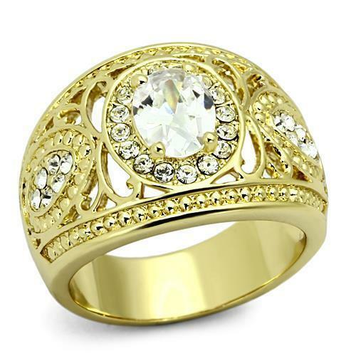 Jewellery Kingdom Ladies Dome Oval 18kt Steel Dress Pave Pretty Fancy All Sizes Ring Gold - Jewelry Rings - British D'sire