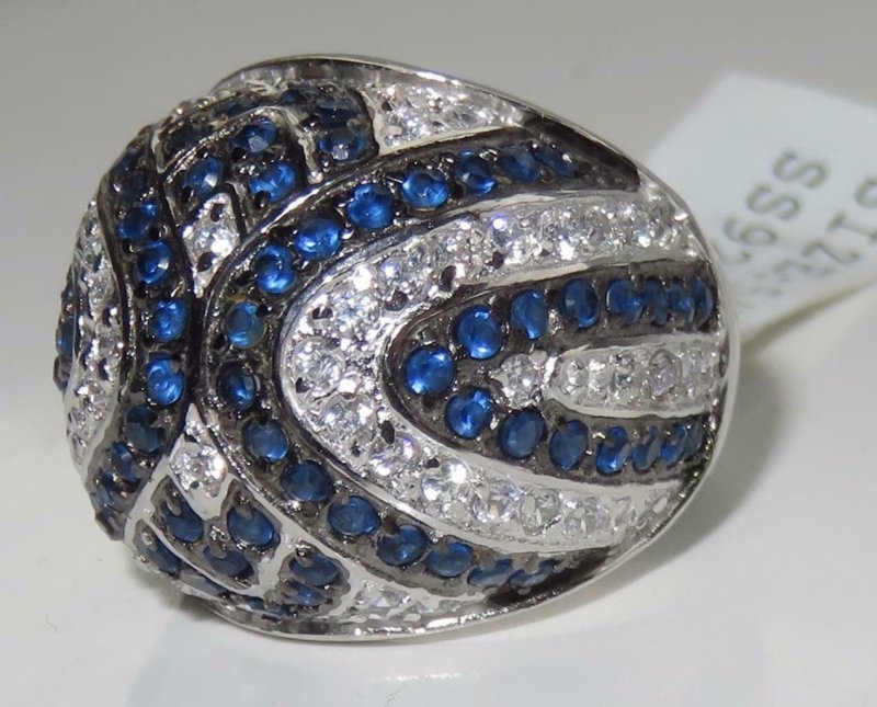 Jewellery Kingdom Ladies Dome Sapphire Sterling Silver Cz Blue Clear Stamped Cocktail Ring Secondary image
