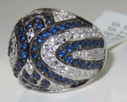 Jewellery Kingdom Ladies Dome Sapphire Sterling Silver Cz Blue Clear Stamped Cocktail Ring - Jewelry Rings - British D'sire