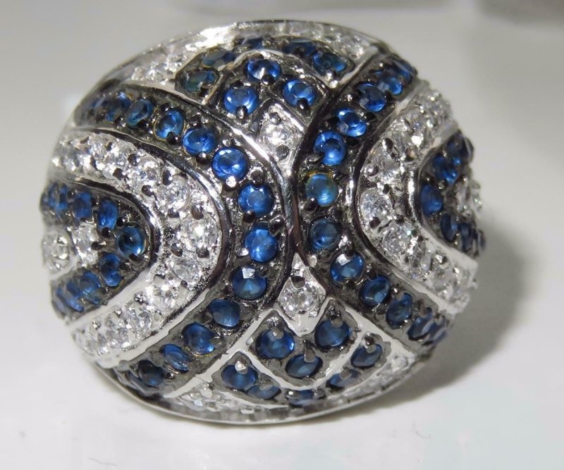Jewellery Kingdom Ladies Dome Sapphire Sterling Silver Cz Blue Clear Stamped Cocktail Ring - Jewelry Rings - British D'sire Main image