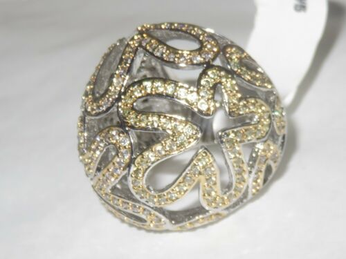 Jewellery Kingdom Ladies Dome Topaz Cubic Zirconia 18K Rhodium Cocktail Chunky Ring (Silver & Gold) Secondary image