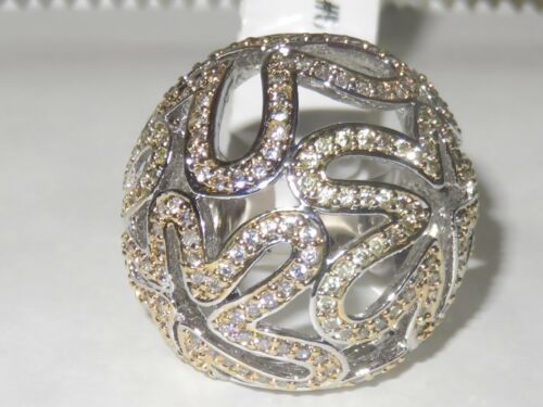 Jewellery Kingdom Ladies Dome Topaz Cubic Zirconia 18KT Rhodium Cocktail Chunky Ring (Clear Silver & Gold) - Jewelry Rings - British D'sire Main image